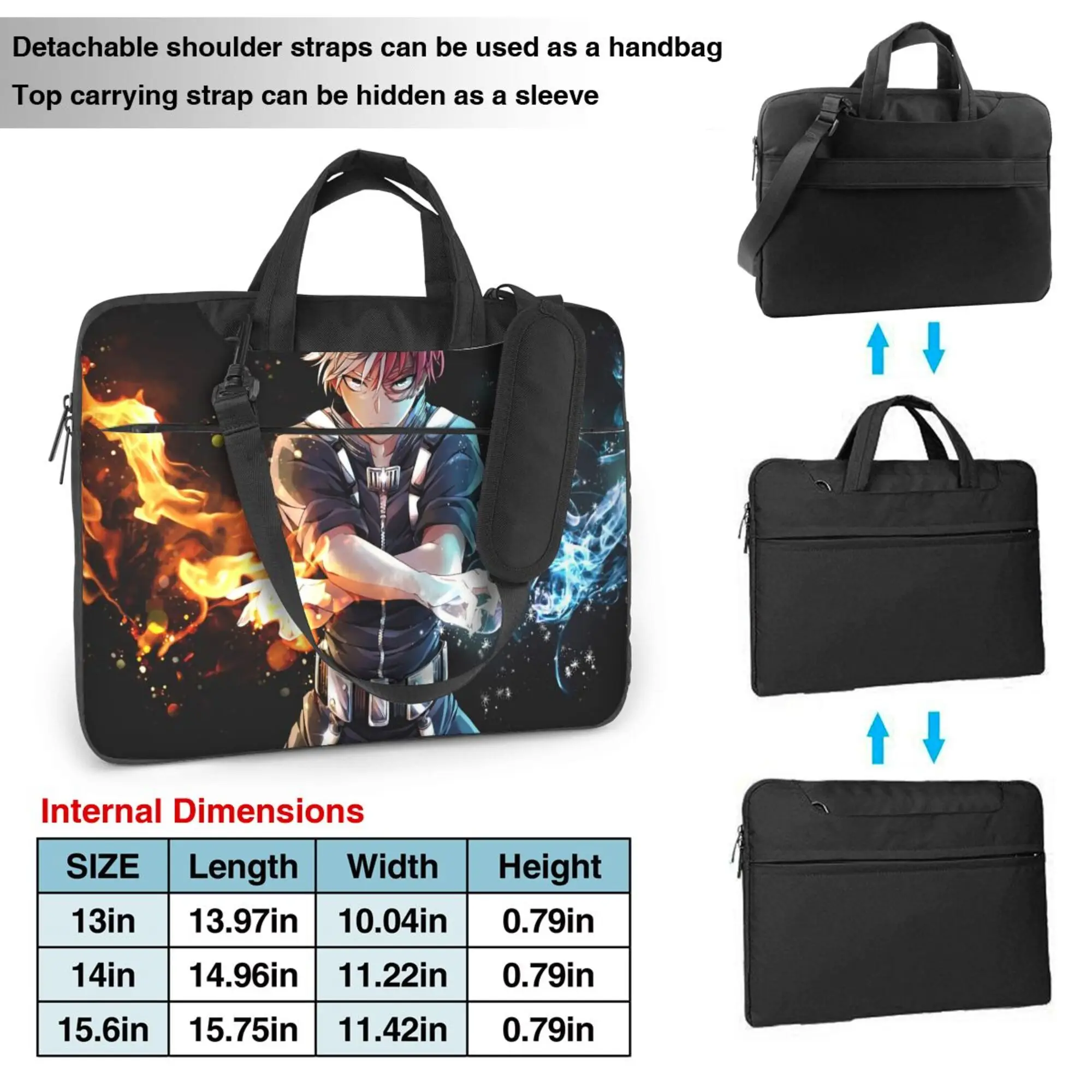 Todoroki BNHA Laptop Shoulder Bag Compatible with 13/14/15.6 Inches Boku No My Hero Academia Anime Manga Netbook PC Cover Pouch