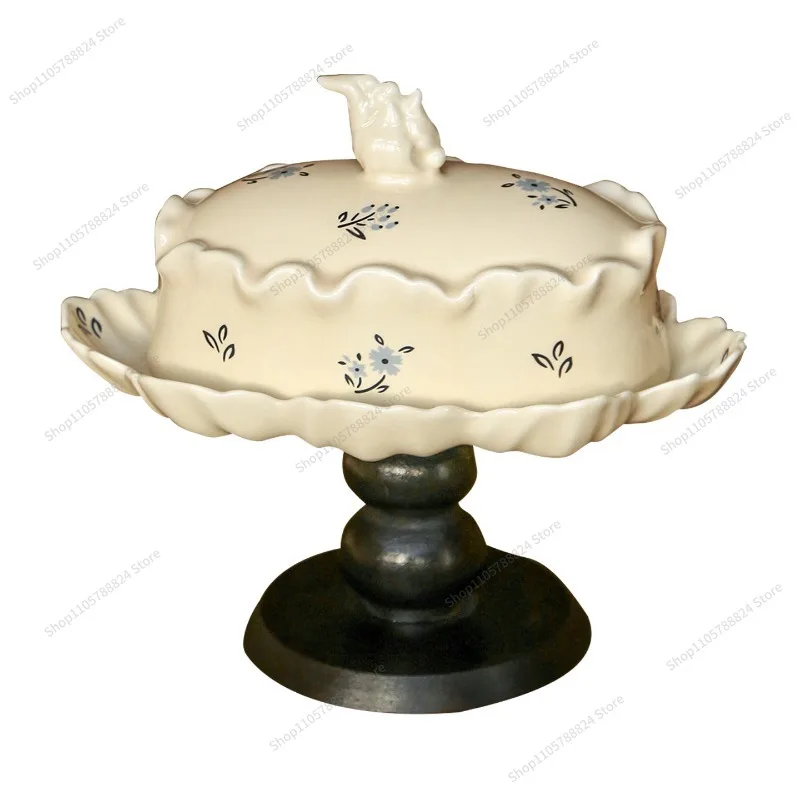 For Butter Plate with Lid Snack  Floral Decorative Ceramic with Lid Butter Cheese  Fruit Dessert