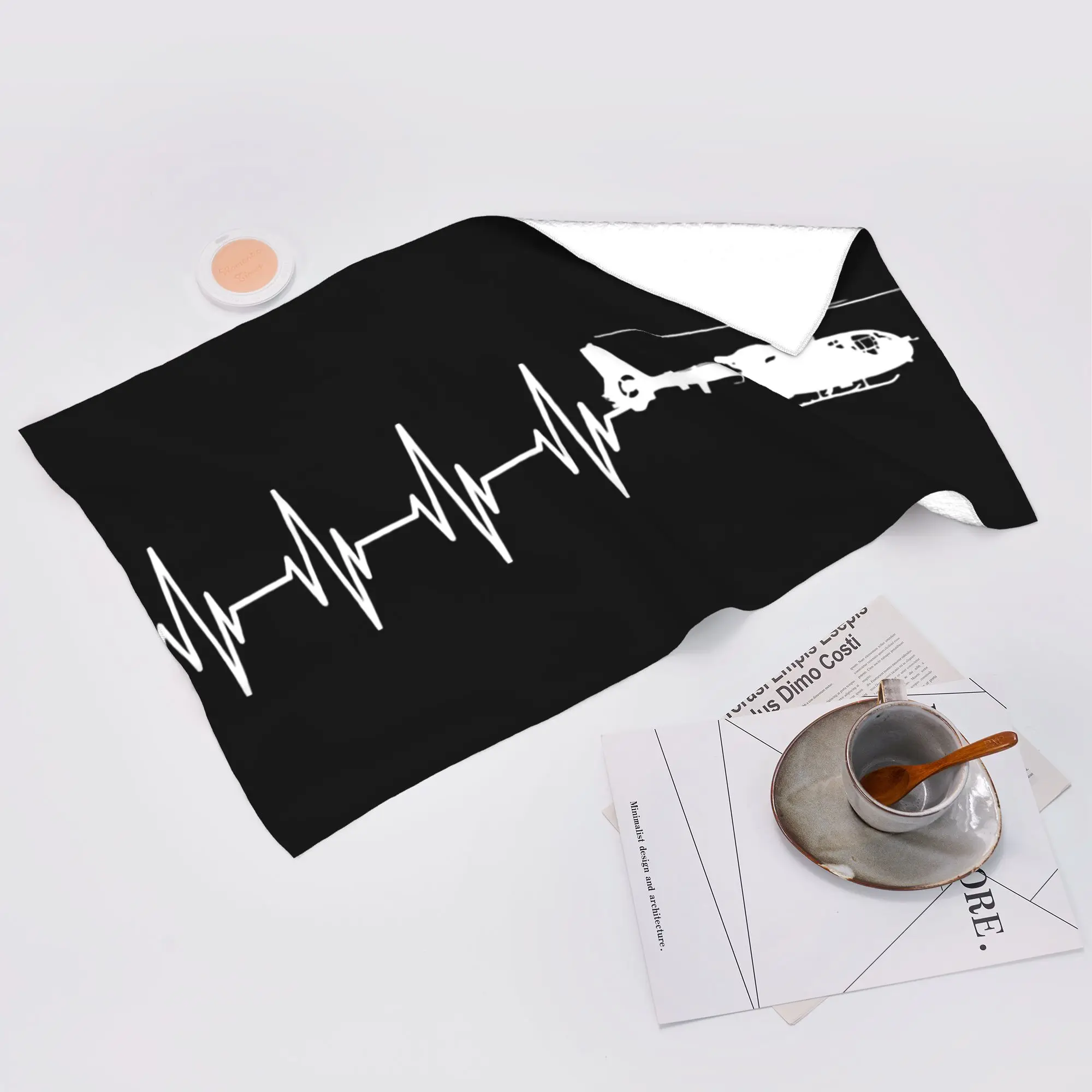 Custom Helicopter Heartbeat w Soft Face Towel Quick Dry Pool Bath Cotton Towels Absorbent