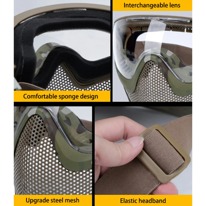 Máscara facial táctica antivaho, gafas para Paintball, Airsoft Cs, malla de acero transpirable, casco protector para la cabeza, equipo de caza