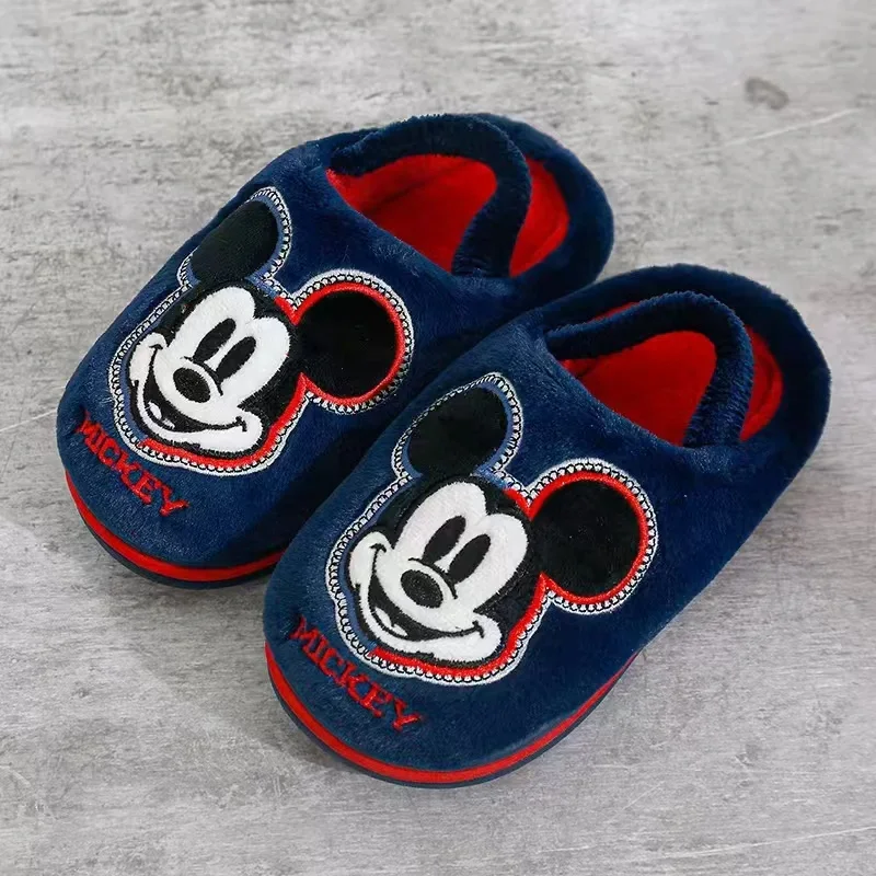 Disney-zapatillas de invierno para niños y niñas, zapatos antideslizantes de algodón para el hogar, con dibujos animados de Minnie Mouse, Mickey,