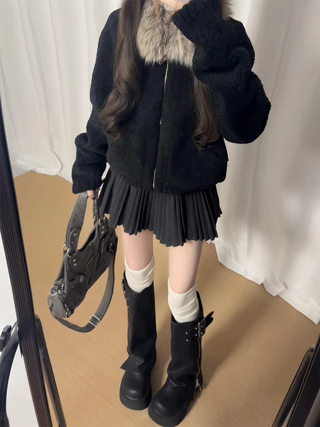 

Женское черное пальто из овечьей шерсти в корейском ретро-стиле, теплое, толстое, зимнее, на молнии, с длинными рукавами, однотонное, без капюшона