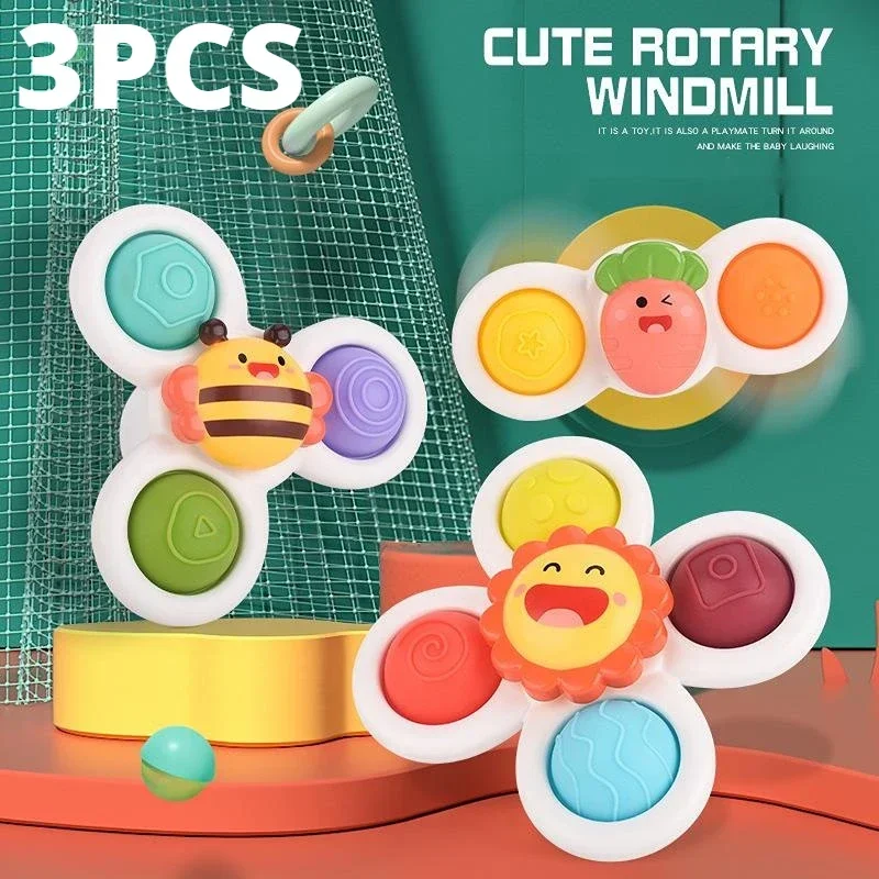 

3 Pcs/set Educational Suction Cup Spinning Toys Baby Fun Magic Fingertip Relief Stress Rotating Rattle Bath Children Toy Teether