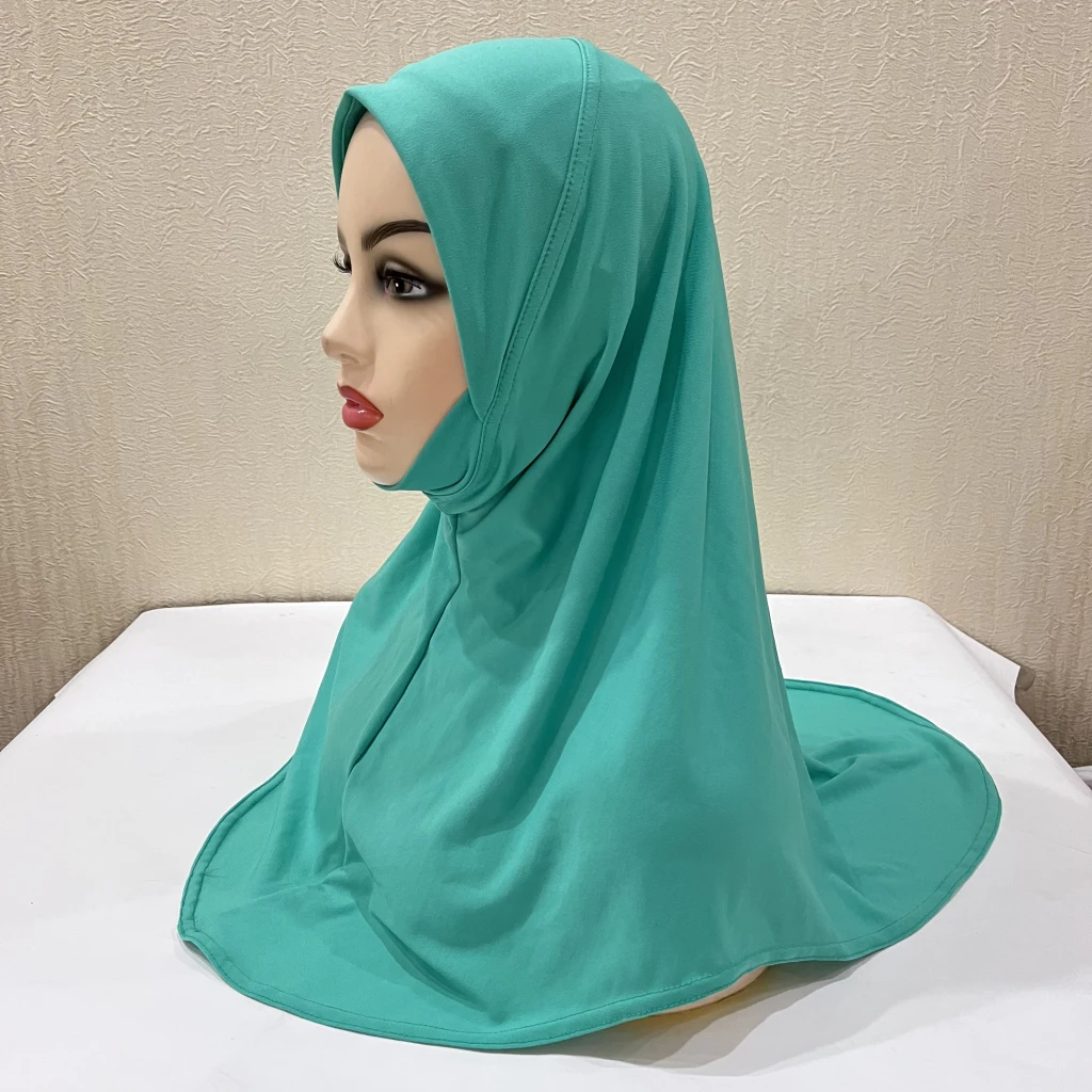 H304 Small girls 5-9 years Plain muslim hijab with chin part top quality amira pull on islamic scarf hot sell headscarf pray hat