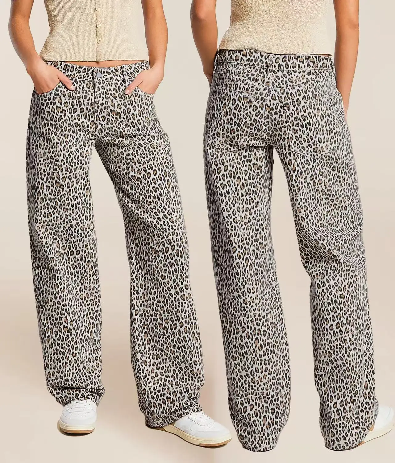 

Fall Women's Straight Leg Leopard Print Denim Jeans - Stylish & Unique Casual Pants for Trendy Outfits