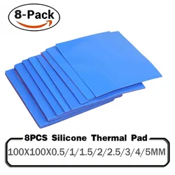 8 Pieces 100x100x0.5mm 1mm 1.5mm 2mm 2.5mm 3mm 4mm 5mm Blue White Green Combination Thermal Pads Cooling Conductive Silicone