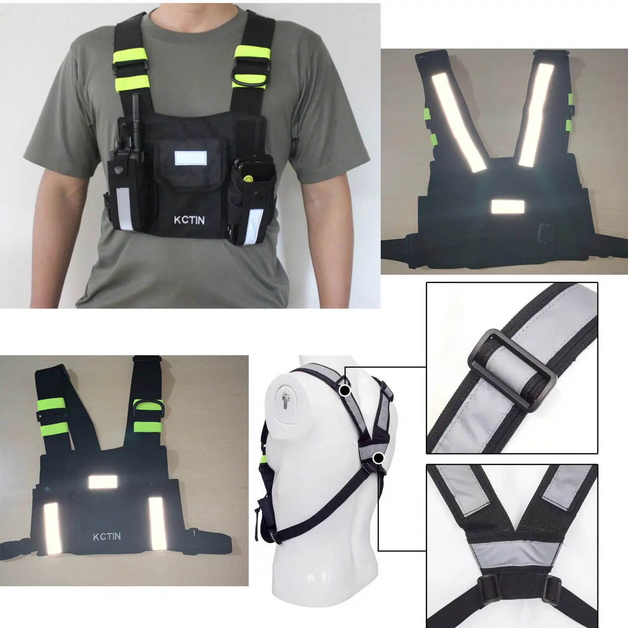 Reflective Radio Chest Harness Two Way Walkie Talkie Rescue Pocket Vest Rig Chic