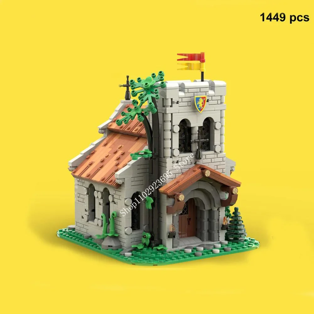 MOC Building Blocks of Lion King Church, Lion Shield, Retro Medieval Street View, DIY Toy, Birthday Gift, 1449 PCs, New