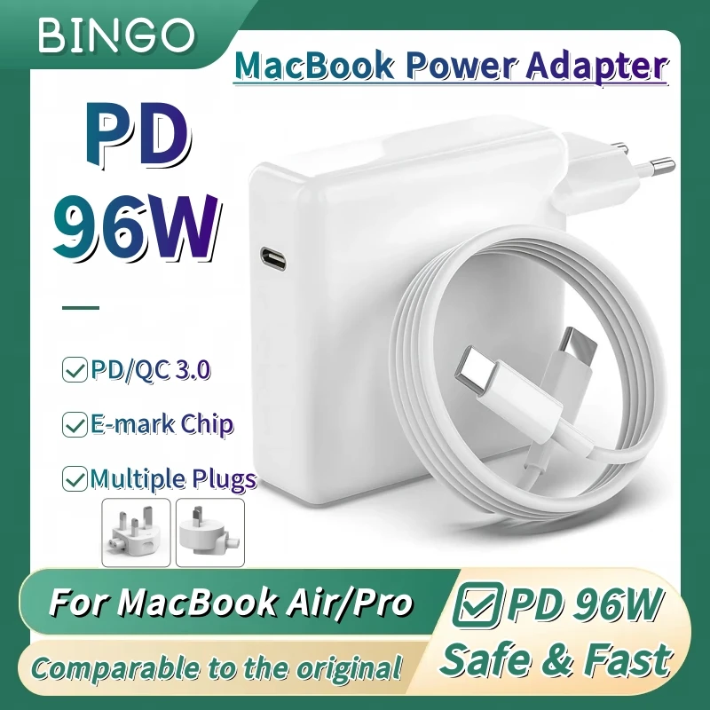 96W USB-C PD Fast Charger Compatible with MacBook Pro & MacBook Air A1707 A1990 A2141 A2251 A2289, Multi Protection