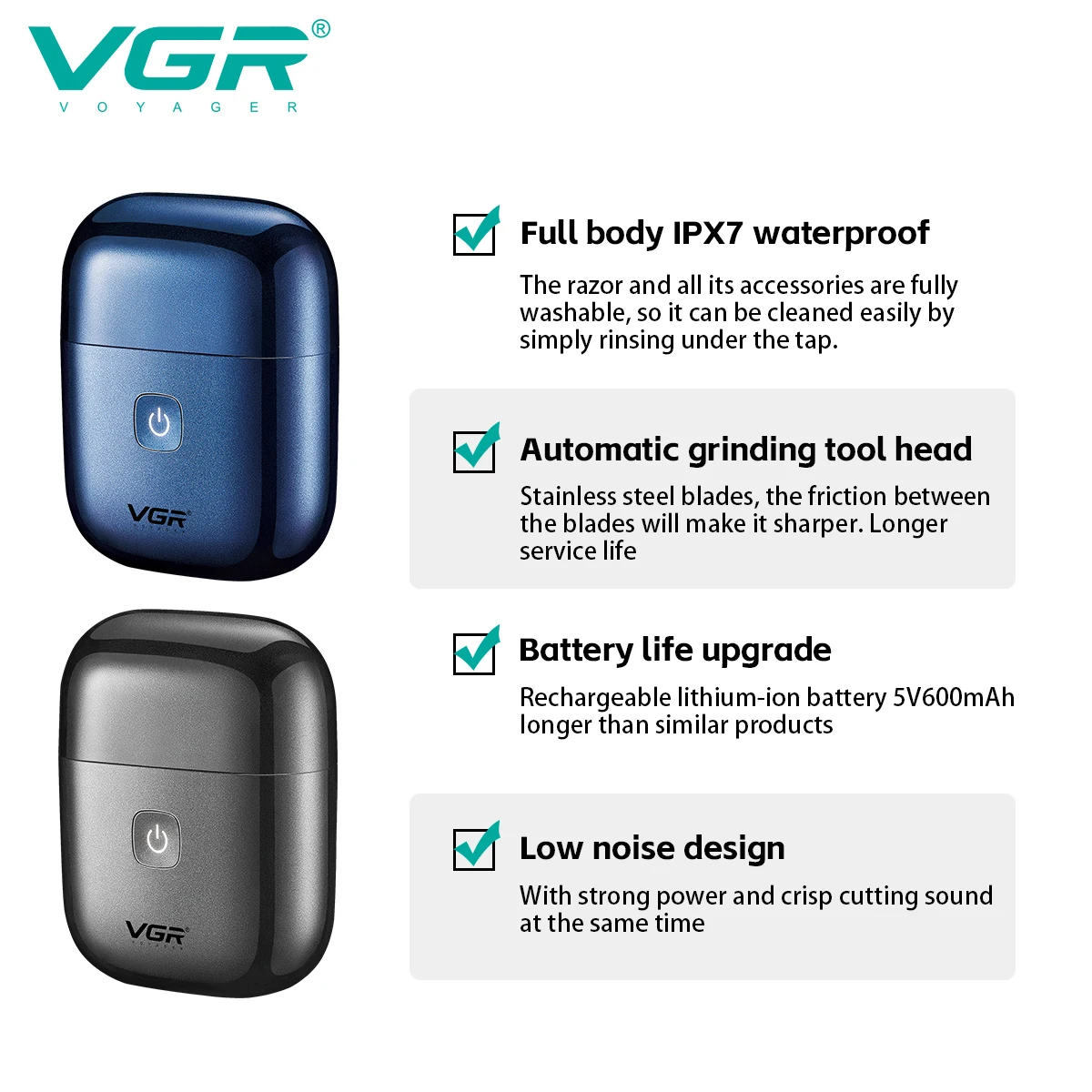 VGR 2024 ใหม่เครื่องโกนหนวดไฟฟ้าProfessionalเครื่องโกนหนวดฟอยล์IPX7 กันน้ําแบบพกพาTripleใบมีดมีดโกนสําหรับชายV-340