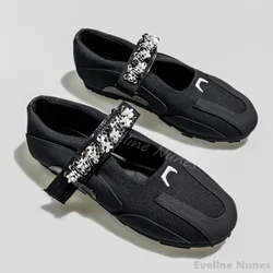 Fashion Ballet Shoes Women Black Shallow Round /square Toe Hook & Loop Sports Flat Casual Shoes 2025 Spring New Mary Jane Shoes