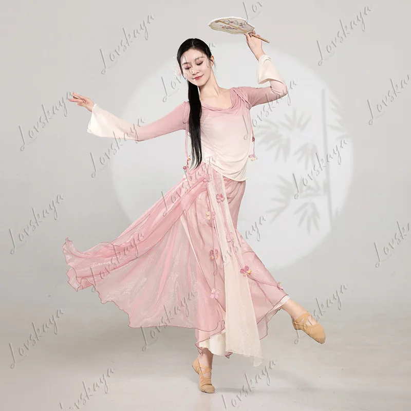 

Новый классический танцевальный костюм - выпускно меняющее струящееся этичное платье для классических танцев, наряд для китайских тренировочных выступлений