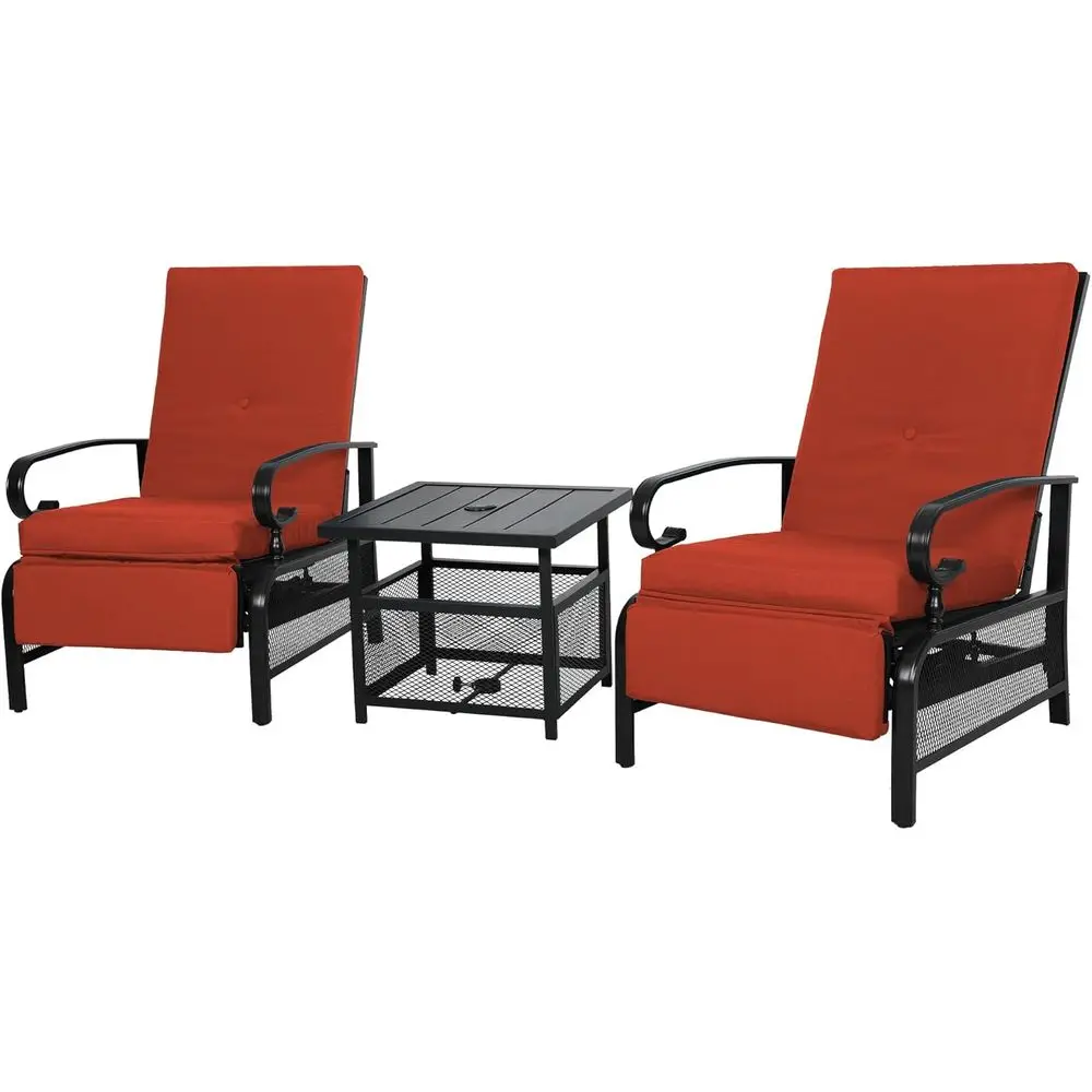 

3-Piece Outdoor Lounge Set with 2 Recliners and Umbrella Stand, Ideal for Garden, Pool, Yard in Red