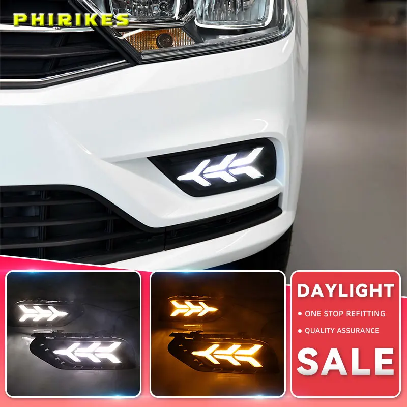 

For Volkswagen Bora 2016-2018 LED DRL Daytime Running Light with Dynamic moving yellow turn signal and blue night light