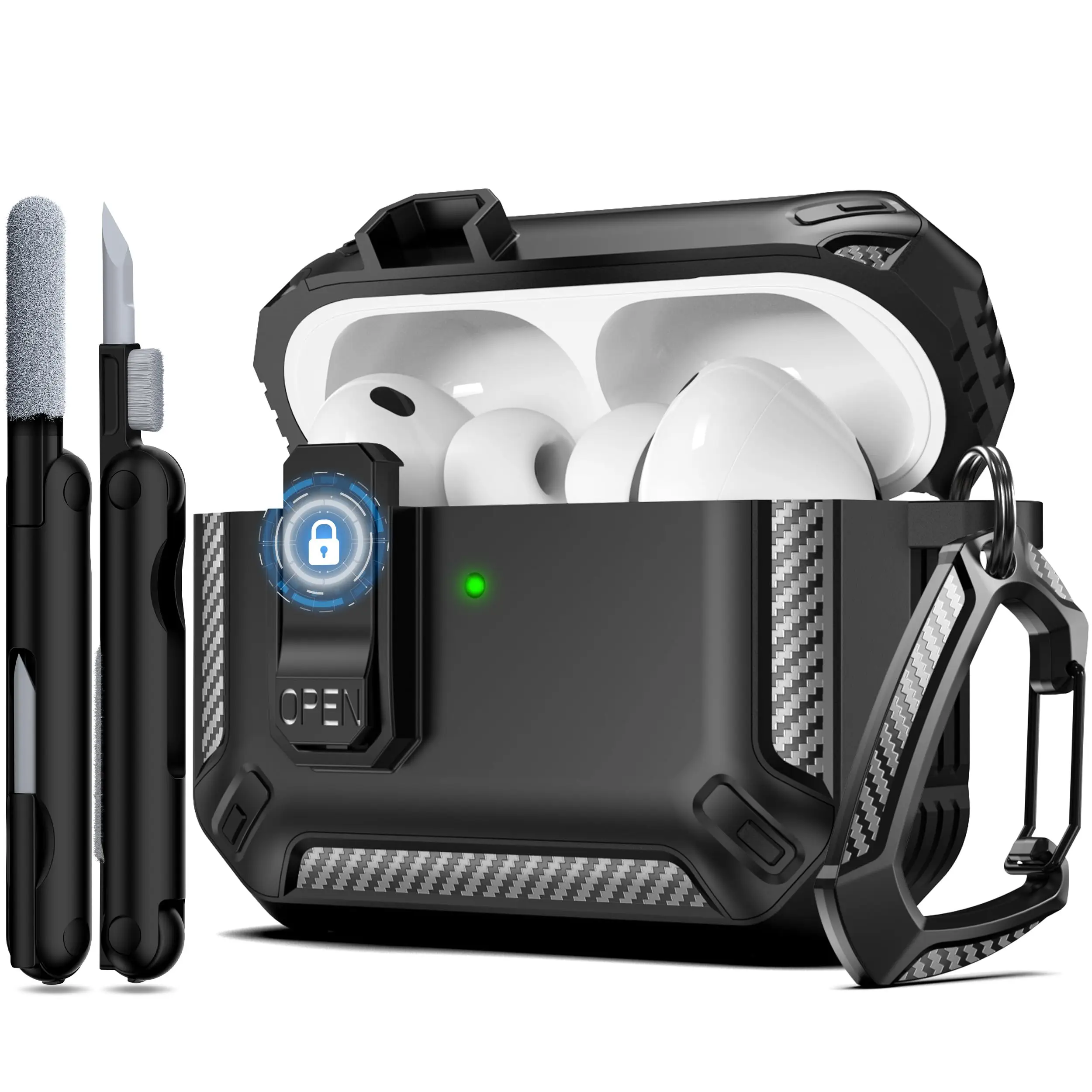 for AirPods Pro 3/Pro 2/4 Case Military Hard Protective Earphone Case Secure Lock Design with Keychain For AirPods 4/Pro 3/Pro 2