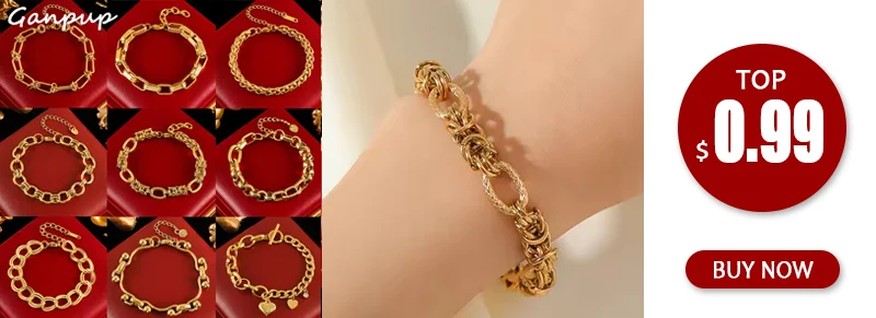 GANPUP 316L Edelstahl Metall Gold Farbe Dicken Armreif Für Frauen Wasserdicht Schmuck Aussage Handgelenk Kette Mädchen Geschenk – Detail 2