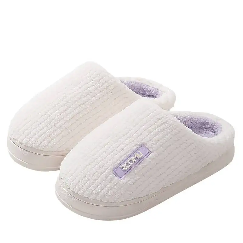 Zapatillas con forro Thi Bot Fce, zapatillas de algodón cálidas para interiores, cómodas zapatillas de invierno para el hogar, Material de PU de Color puro