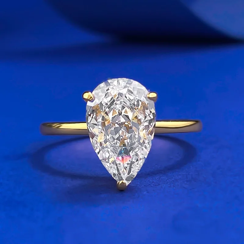 

925 Sterling Silver Gold Plated Pear Cut Cubic Zirconia CZ Wedding Stunning Teardrop Ring for Women