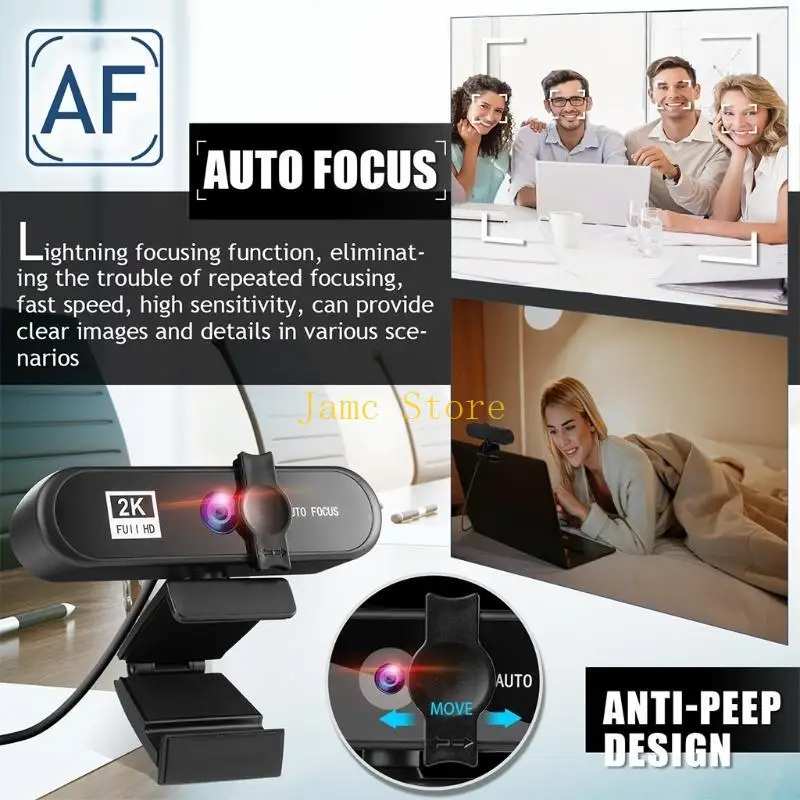 LX0B Desktop/Laptop 2K Auto for Focus Webcam Widescreen Video Calling N Recording 108