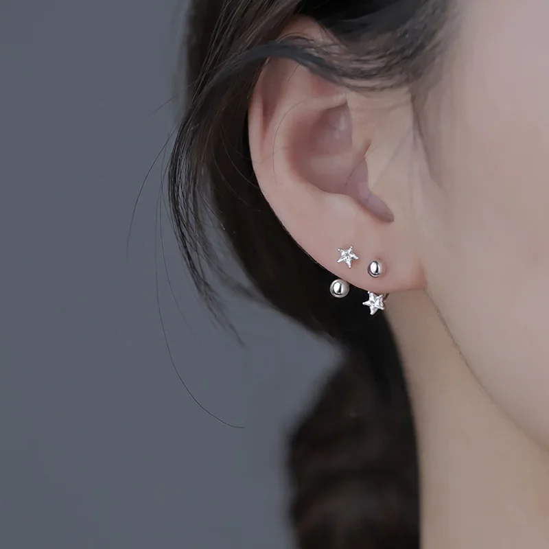 

925 Sterling Silver Small Star Heart Shaped Earrings Crystal Zircon Stud Earrings for Women Girls Trendy Party Daily Jewelry