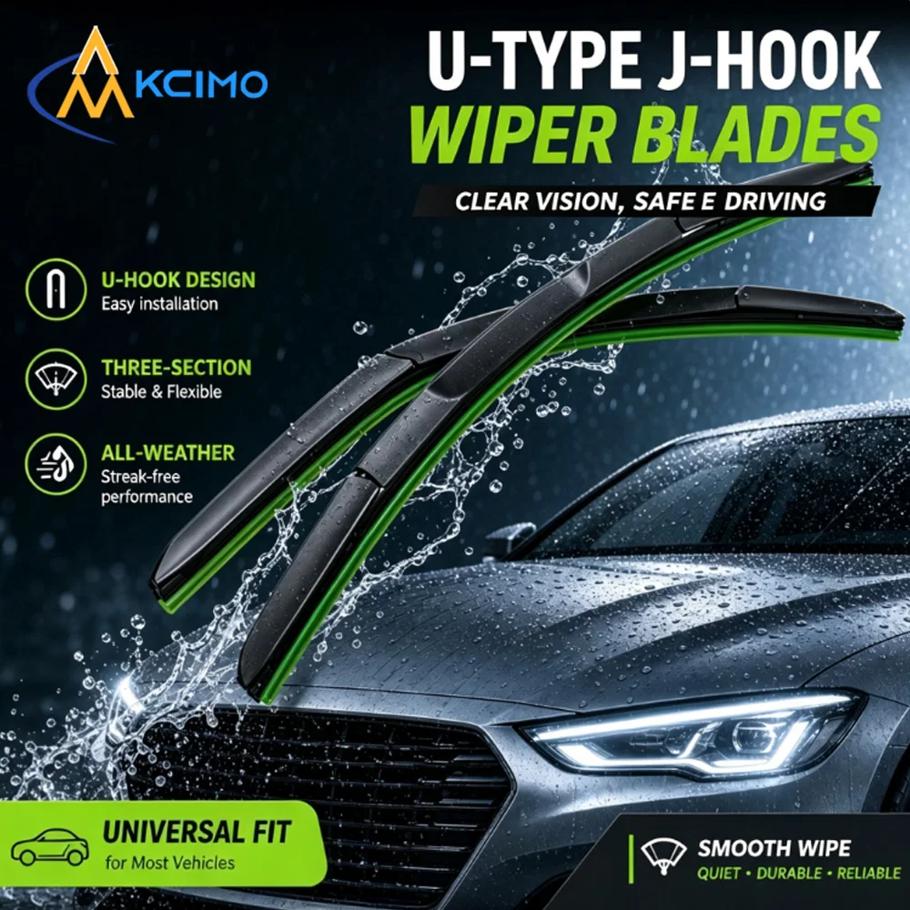 1Pc U-Type J Hook Wiper Blade Soft Rubber Wiping Front Windscreen Wiper 14 To 24 Inch Sizes Optional Car Modification Parts