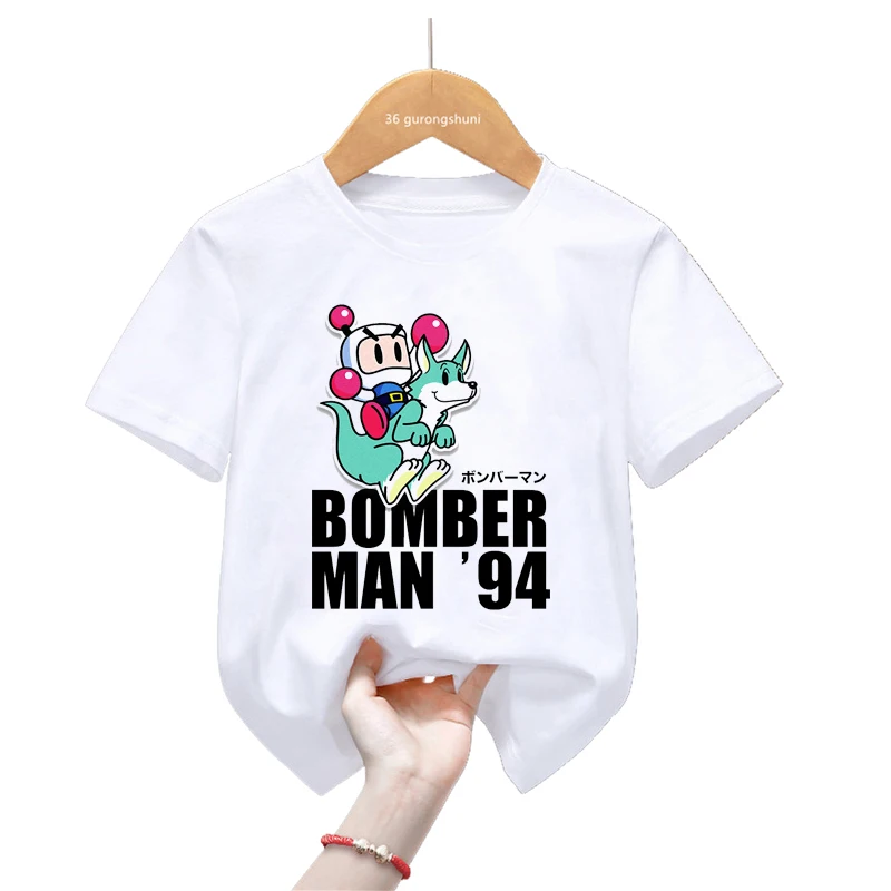 Super Bomberman Graphic Print T Shirt For Girls/Boys Harajuku Kawaii Kids Clothes Summer Short Sleeve Fashion Tops Tee Shirt