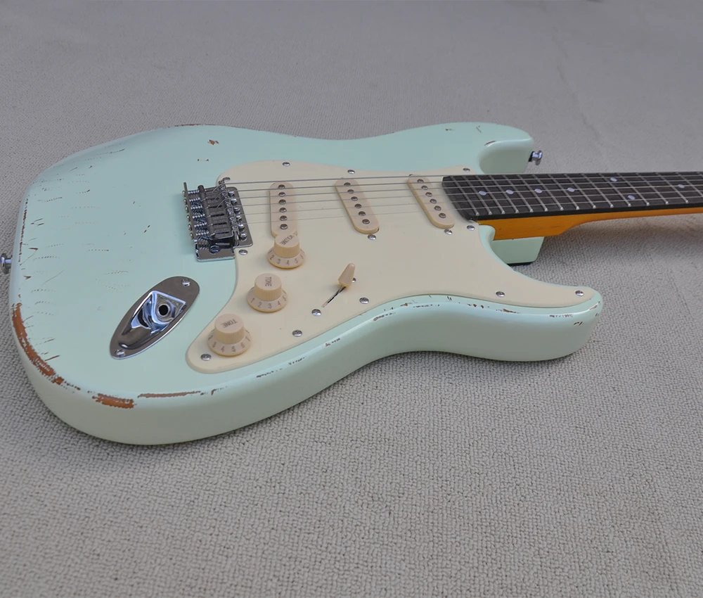 Relic 6 Strings Light Blue Electric Guitar with Rosewood Fretboard,SSS Pickups,Can be Customized