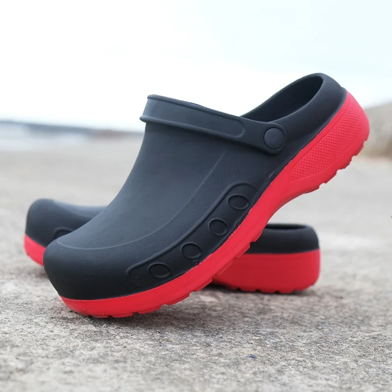 Sepatu koki Anti slip pria, Sandal koki bakiak dapur EVA injeksi Anti slip sol luar nyaman Taman ukuran besar 36-49