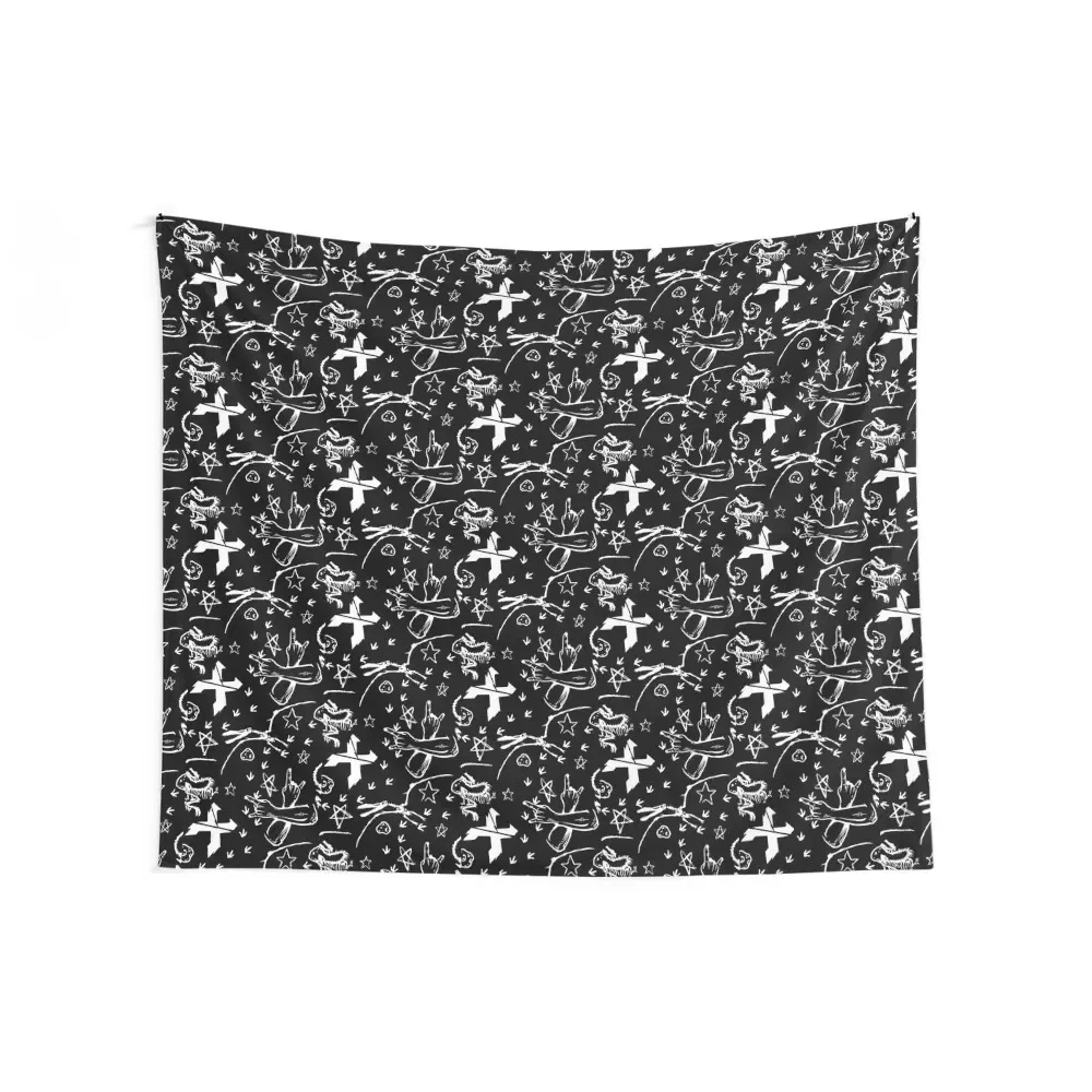 Headbanger Pattern Black & White Tapestry Room Decor Aesthetic Room Decor Korean Style Tapestry