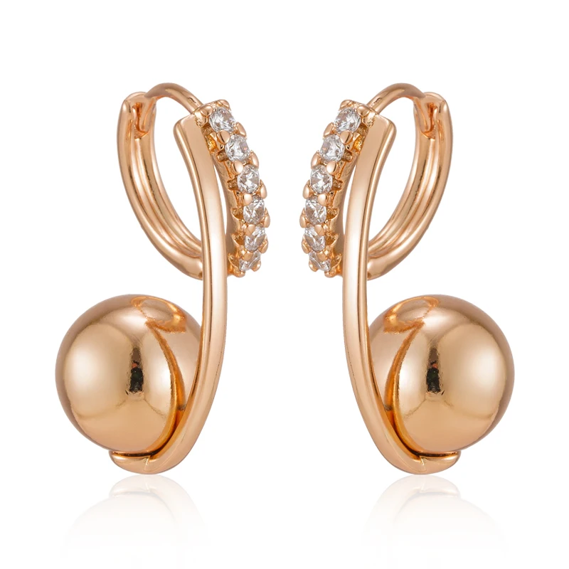 Wbmqda Unique Metal Ball Drop Earrings For Women 585 Rose Gold Color With White Natural Zircon Fashion Daily Party Jewelry Gifts