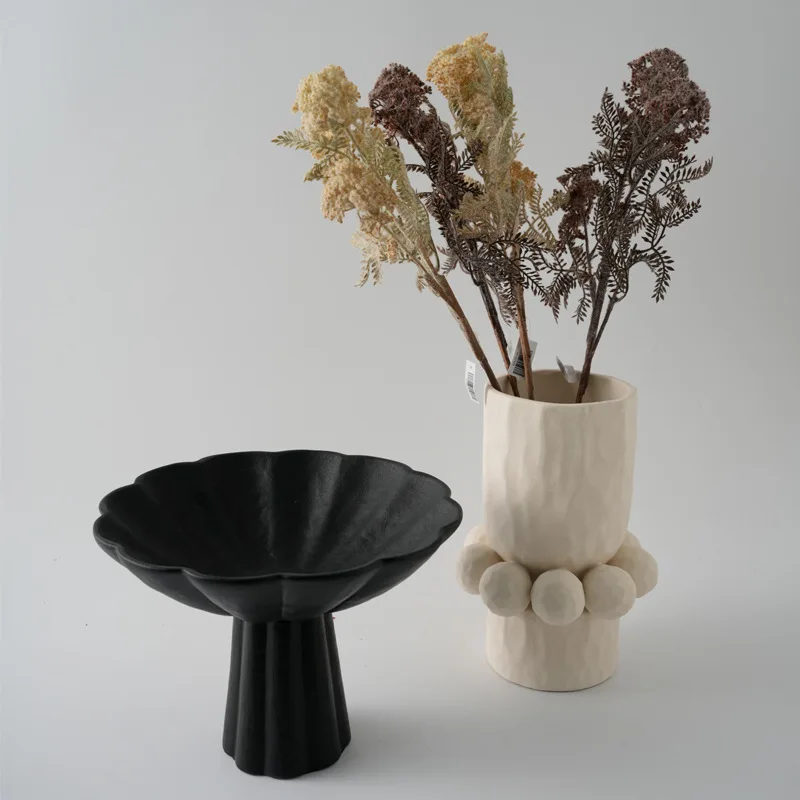 Minimal Japanese flower ware fruit plate combination ornament, high temperature ceramic vase home decoration desktop ornament