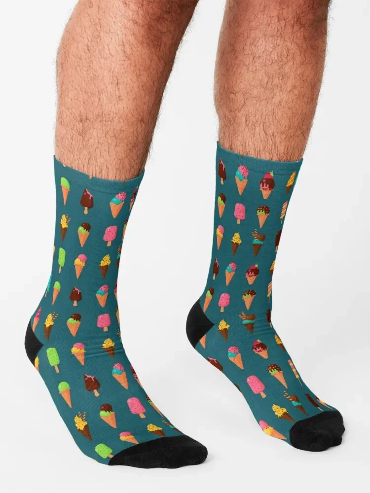 Chaussettes imprimées crème glacée pour hommes et femmes, jarretière lumineuse, dessin animé