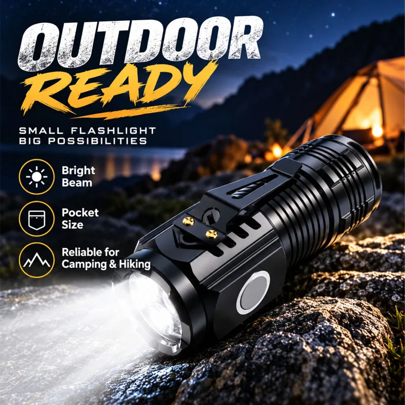 Three-Eye Plastic Mini Flashlight High Brightness LED Torch with Portable Clip Pocket Sized Handheld Light for Night Emergency