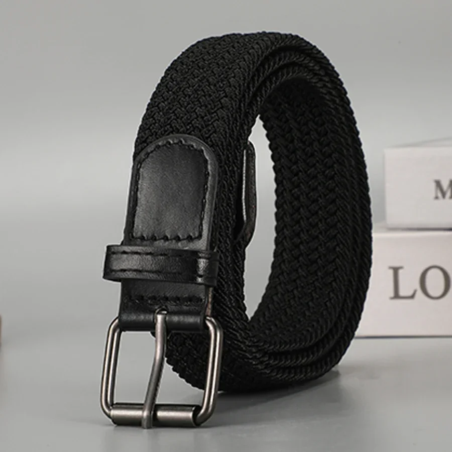 1pc New Non-hole Pin Buckle Belt  Men's And Women Woven Belt Elastic Stretch Canvas Belt Outdoor  Adjustable Unisex Belts