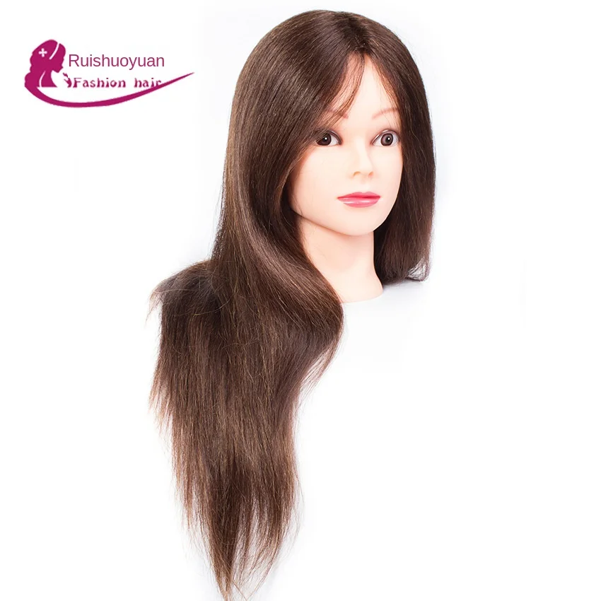 50% cabelo real + 50% cabelo animal 45cm peruca de cabelo, maquiagem e prática de edição de cabelo, aprendiz prática cabeça modelo