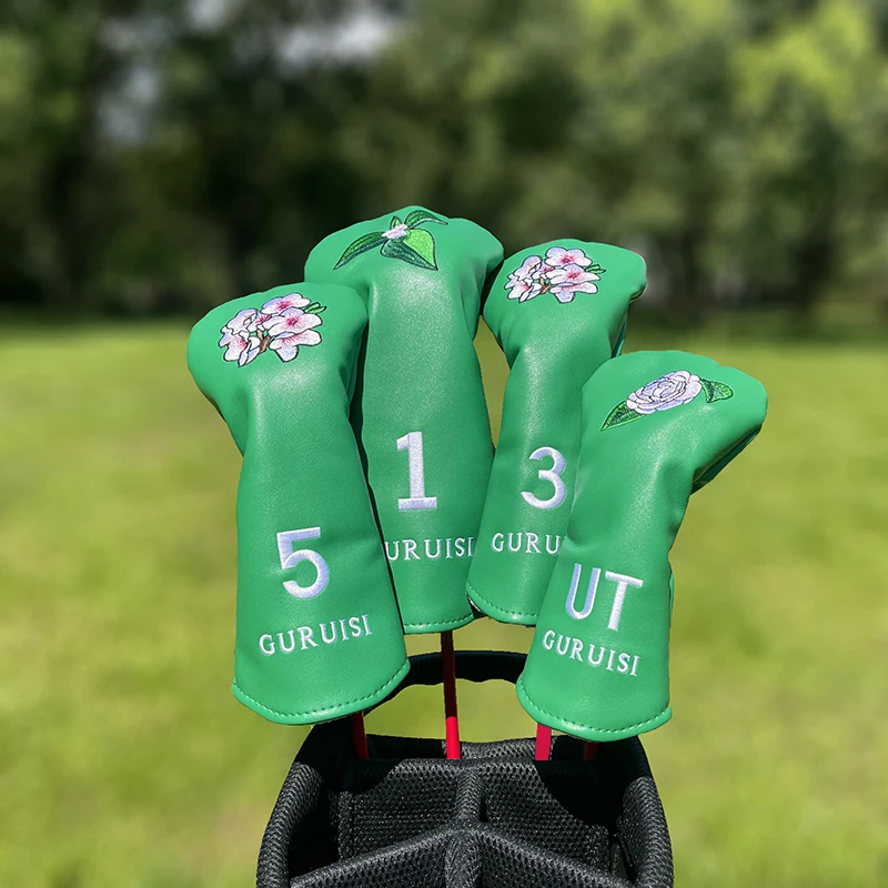 Golf Club #1 #3 #5 Wood Head covers Grand master Flower Driver Fairway Woods Cover putter Covers PU Leather Unisex