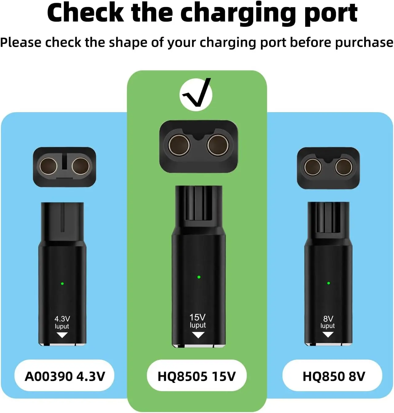 2 Pack 15V Type-C HQ8505 Charger Adapter, USB-C Charging Converter for Philips Norelco HQ8505 7000 5000 3000 9000 Series Electri