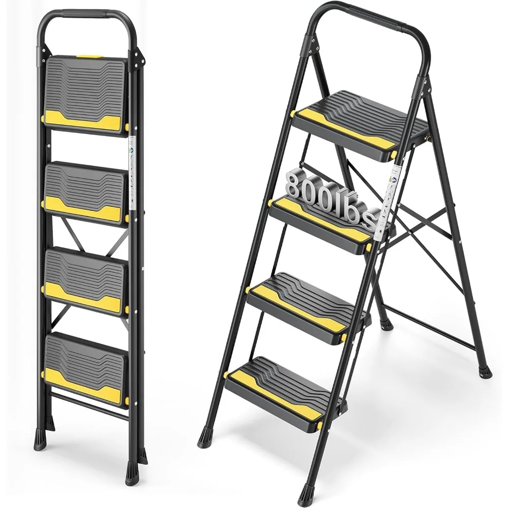 

4 Step Ladder, Heavy-Duty Pass 800lb Capacity Test, Wide Anti-Slip Steps & Secure Handrail Compact, Folding Step Stool Portable
