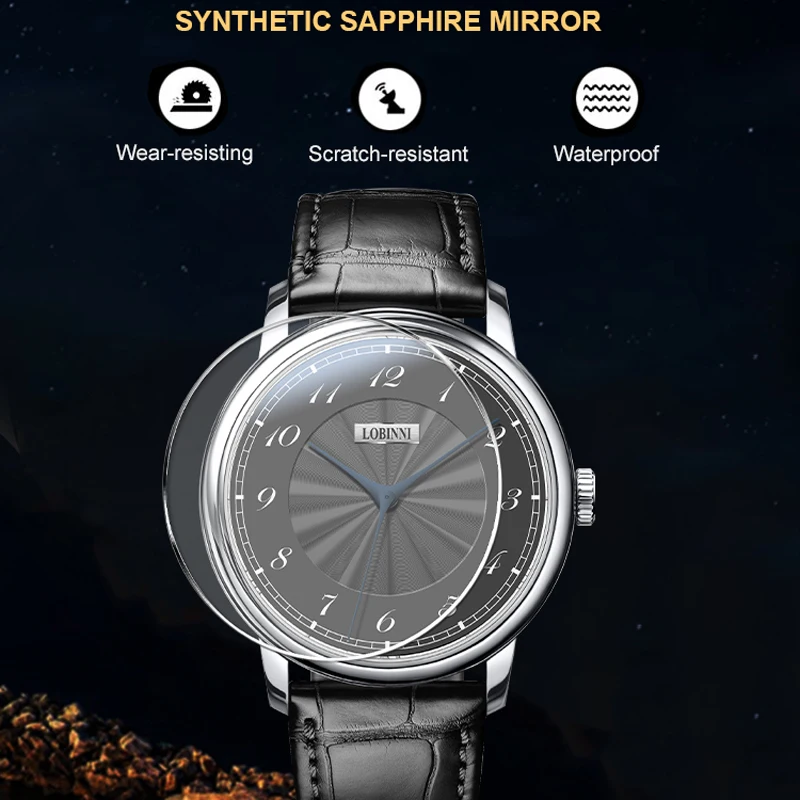 LOBINNI 새로운 미니멀리스트 비즈니스 남자 시계 Fishbone Needle Pointer 시계 사파이어 크리스탈 Waterpoor 자동 기계식 시계