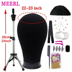 Training Mannequin Head Canvas Block Head Display Styling Mannequin Manikin Head WigTripod Stand Free Get T Pins Wig Install Kit