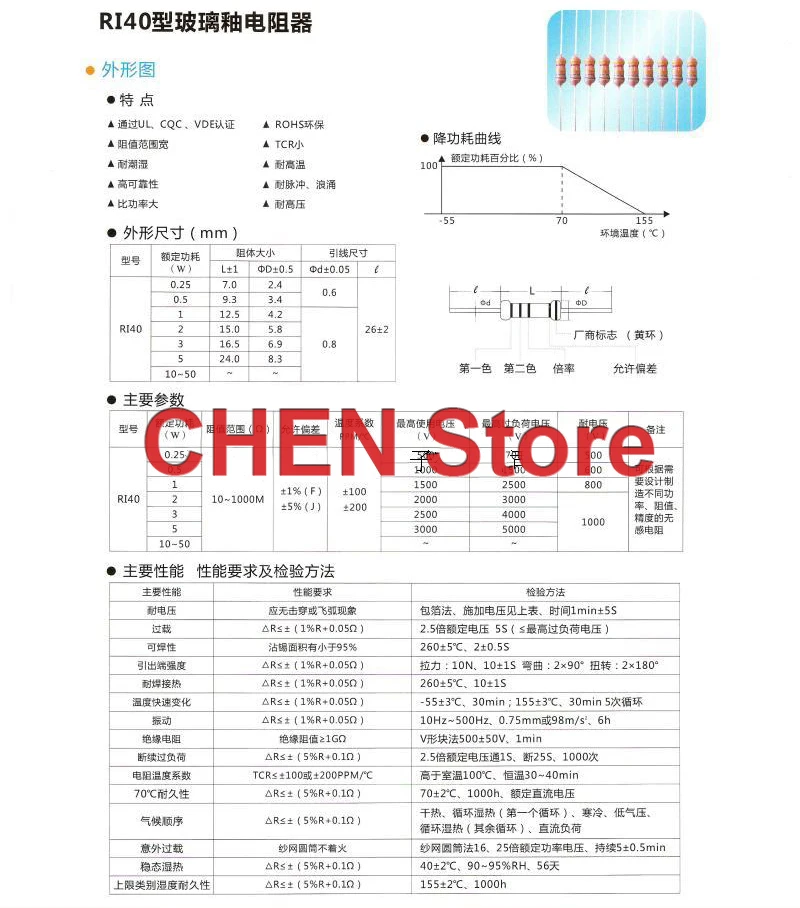 10PCS Direct insertion cylindrical color ring metal glass glaze high-voltage resistor RI40 0.25W 500M megohm