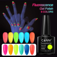 CANNI 6 Colors/Set Nail Art 7.3ml  6 Colors Neon Fluorescence Series Luminous Glow in Dark Nail UV LED Nail Gel Polish Kit