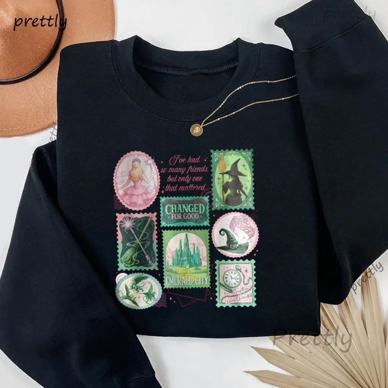 Bluzy Wicked Changed for Good Męskie Damskie Retro Magic Wand Bluzy z Kapturem Harajku Casual Długi Rękaw Okrągły Dekolt Streetwear