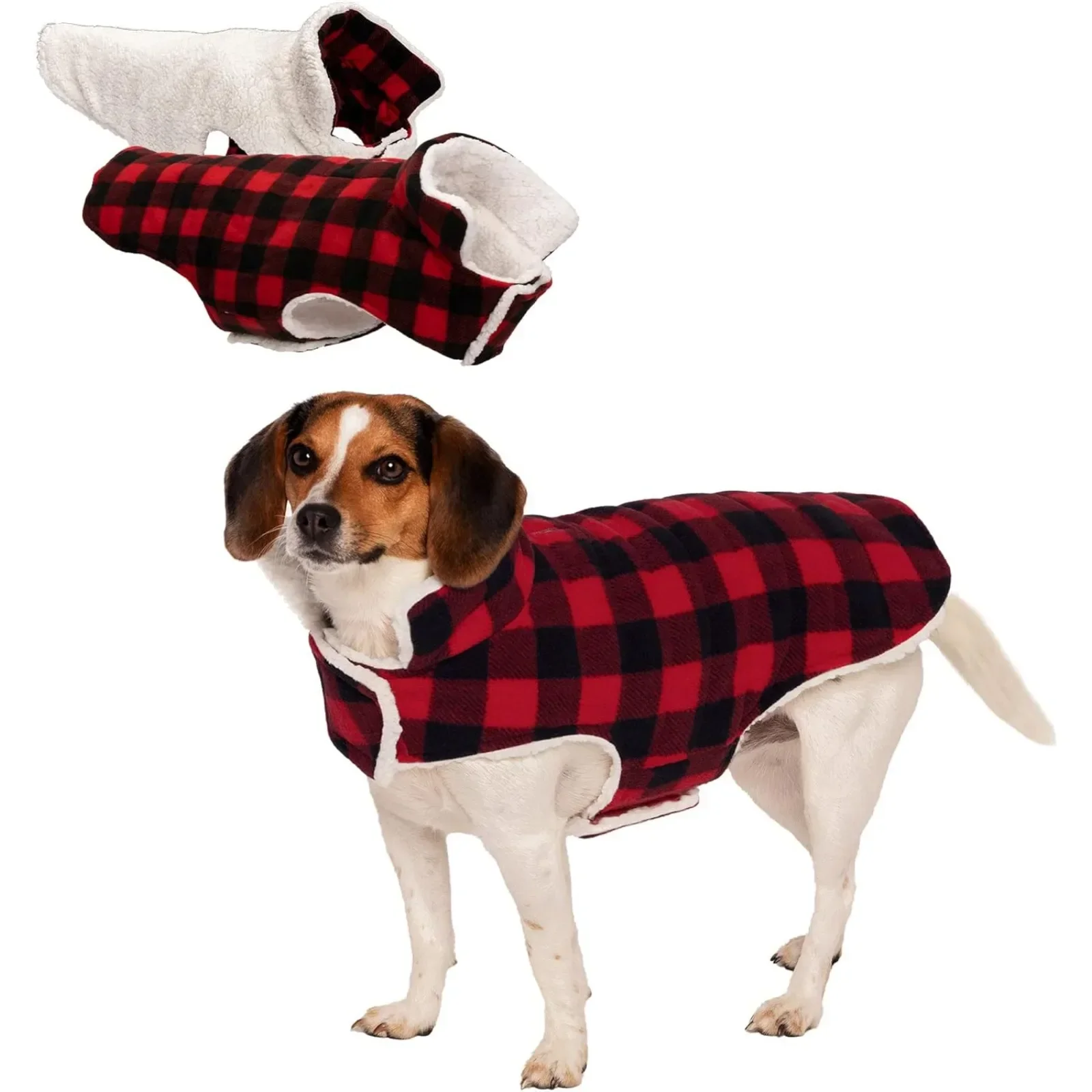 

Pet vest thick warm polar fleece warm black and red plaid dog clothes double-sided small dog coat washable warm pet cotton coat