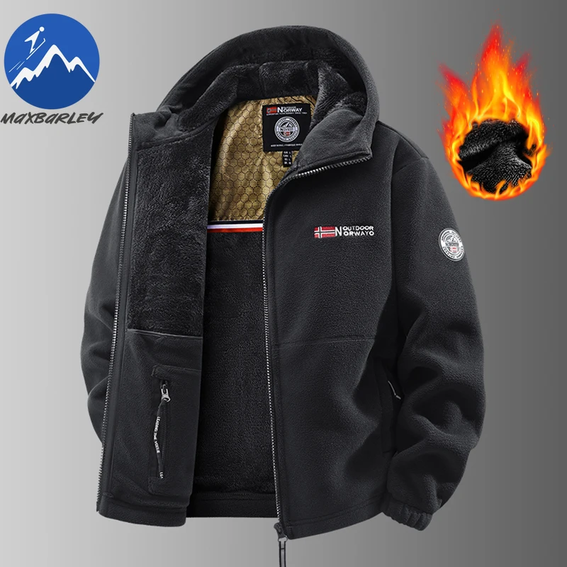 

Брендовая зимняя флисовая куртка Maxbarley, мужская повседневная утолщенная шерстяная куртка, спортивный дизайн, теплые модные куртки с капюшоном, зимний лыжный костюм