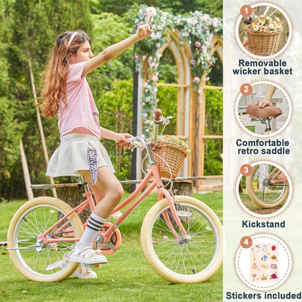 Girls Bike with Basket for 2-12 Years Old Kids，1214 16 18 20 Inch Bicycle with Bell Training Wheels，Multiple Colors Freight free