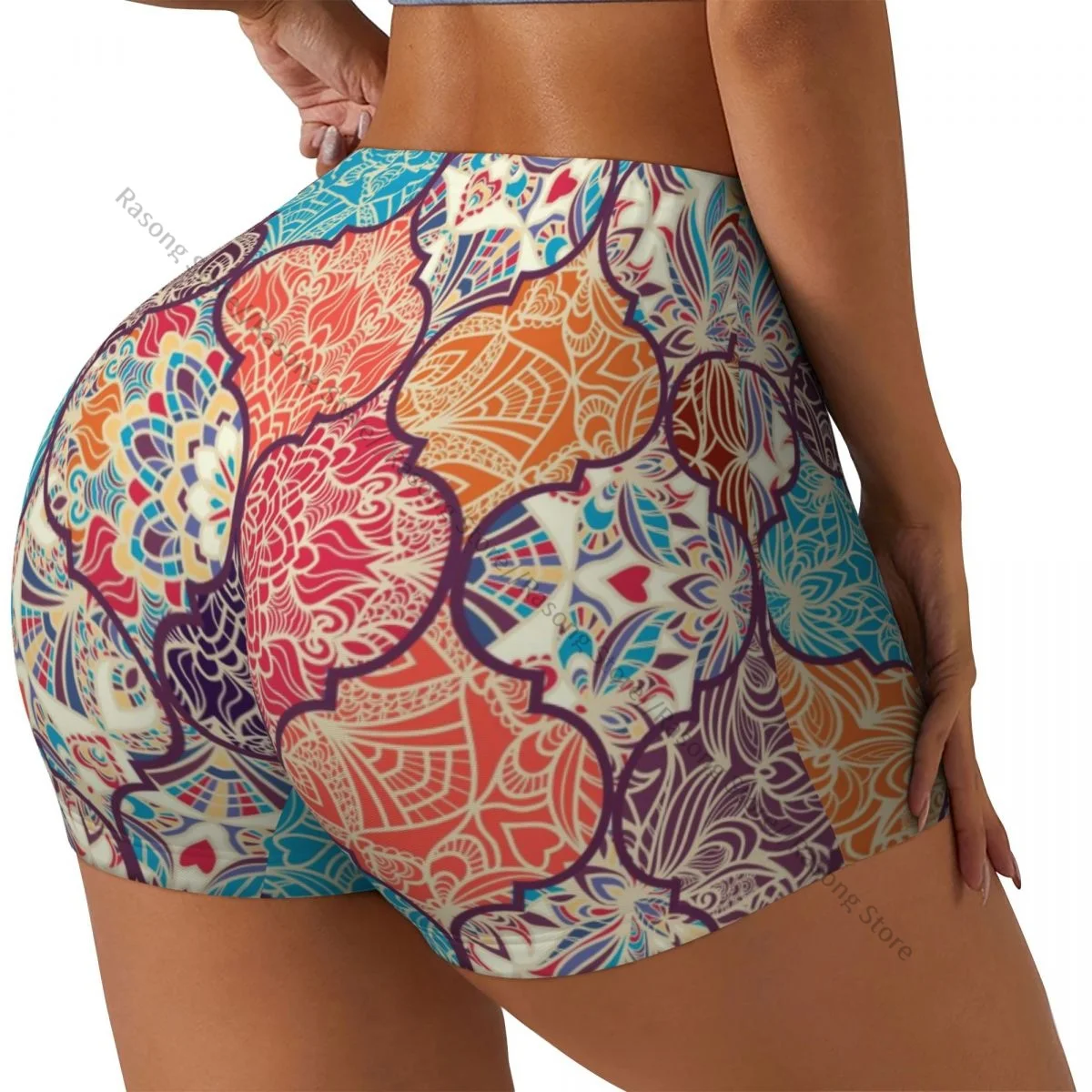 Push Up Short Elasticity Scrunch Butt Seamless Colorful Patchwork Turkish Style Running Shorts Sports Shorts Womens Clothes Gym