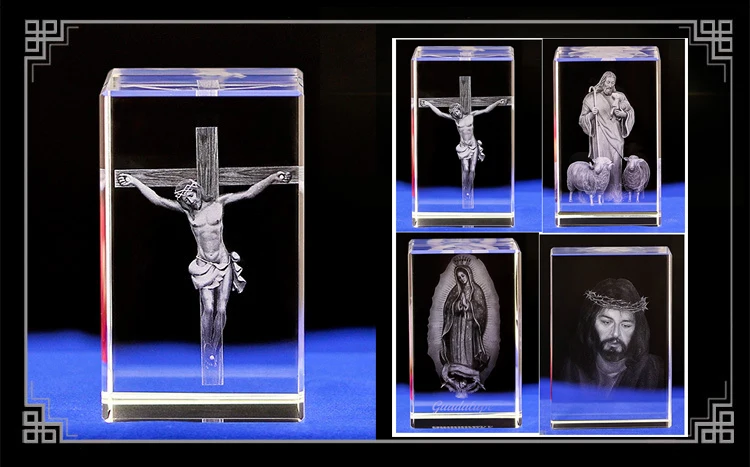 4 pieces  # Efficacious HOME Talisman- Christianity Catholicism Jesus Christ Virgin Mary Figurine TOP 3D Crystal statue