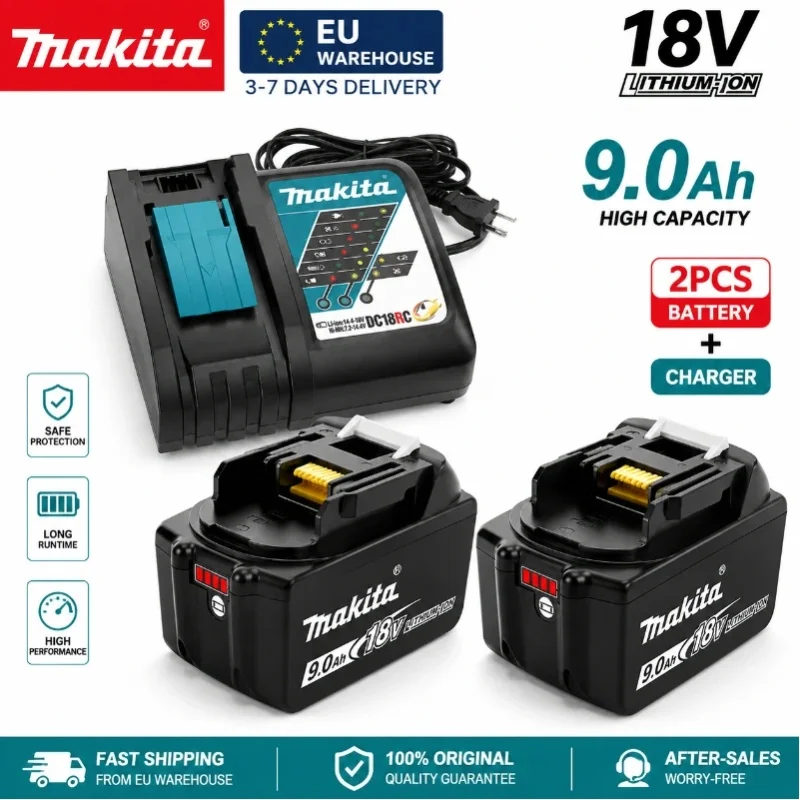 Original 18V 9,0Ah Makita LXT Lithium-Akku BL1890 Kompatibel mit BL1860 BL1850 15C Wiederaufladbarer Akku EU Schneller Versand