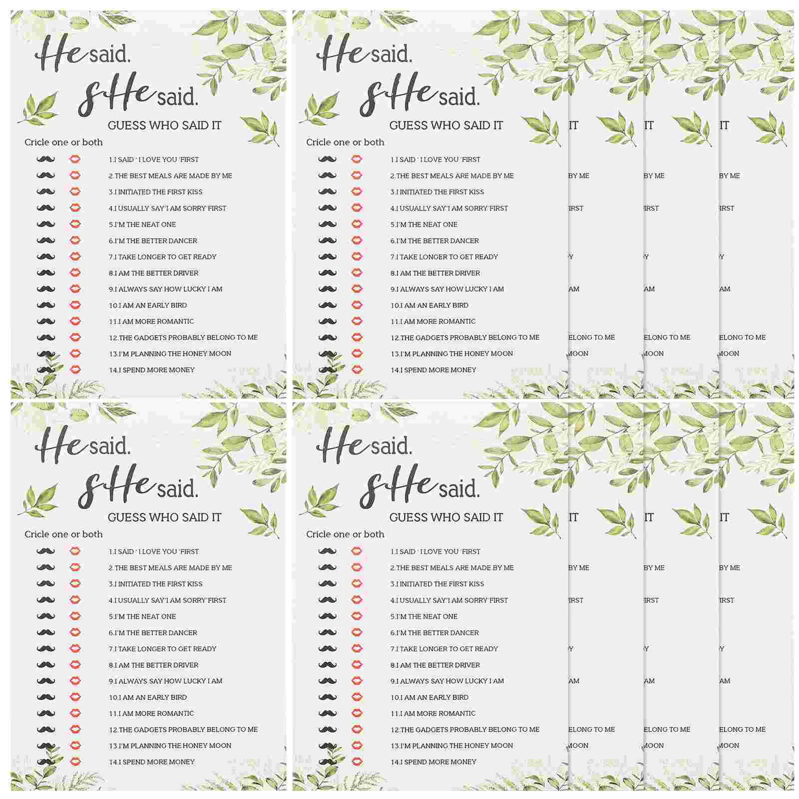 

10 Pcs Paper Game Cards Engagement Party Activity Props Commemorate Wedding Bridal Relationship for